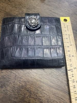 BRIGHTON Bifold Black Croc Embossed Wallet 10 Credit Card Sleeves, Coin Pocket - Thumbnail 6
