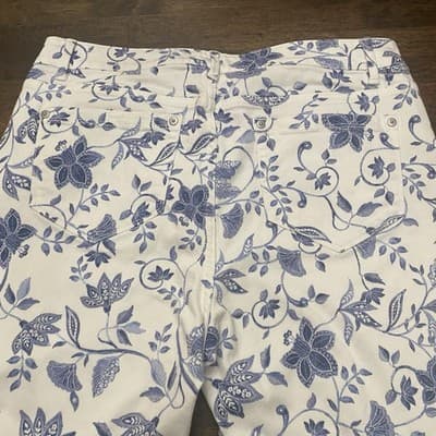 J Jill Denim Womens Jeans Size 10 White Blue Floral Print Authentic Fit Cropped - Thumbnail 10