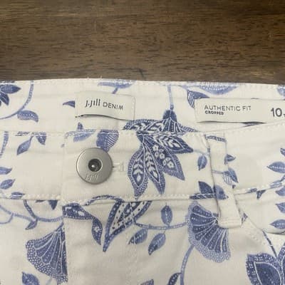 J Jill Denim Womens Jeans Size 10 White Blue Floral Print Authentic Fit Cropped - Thumbnail 5