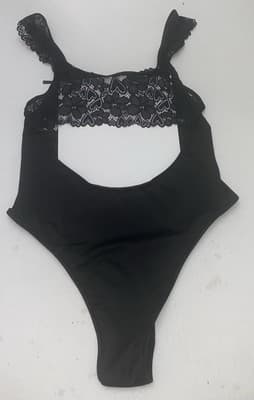 Lace-Up Lingerie Black Lace Bodysuit With Stocking Garters - Thumbnail 11