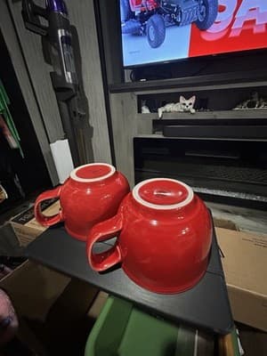 Two Homer Laughlin Fiesta Ware Jumbo Mugs, Red Soup Cup Bowl 18 Oz - Thumbnail 5