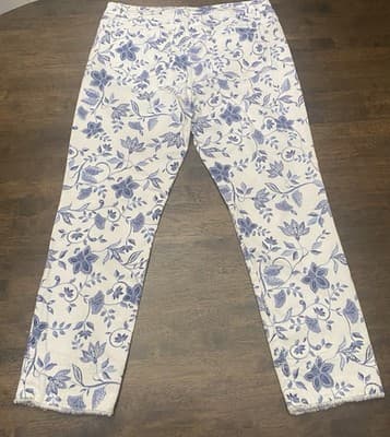 J Jill Denim Womens Jeans Size 10 White Blue Floral Print Authentic Fit Cropped - Thumbnail 2