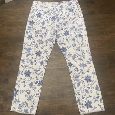 J Jill Denim Womens Jeans Size 10 White Blue Floral Print Authentic Fit Cropped - Thumbnail 3