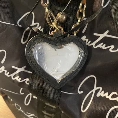 Juicy Couture Weekend Duffle Bag Carry On Black White Red Heart 18x12 - Thumbnail 4