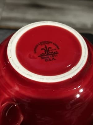 Two Homer Laughlin Fiesta Ware Jumbo Mugs, Red Soup Cup Bowl 18 Oz - Thumbnail 3