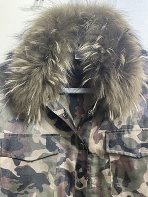 OOLALA Camo Mesh Jacket 395 Retail Removable Fur Collar Statement Piece Luxury - Thumbnail 3