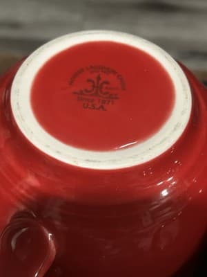 Two Homer Laughlin Fiesta Ware Jumbo Mugs, Red Soup Cup Bowl 18 Oz - Thumbnail 4