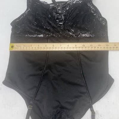 Lace-Up Lingerie Black Lace Bodysuit With Stocking Garters - Thumbnail 14