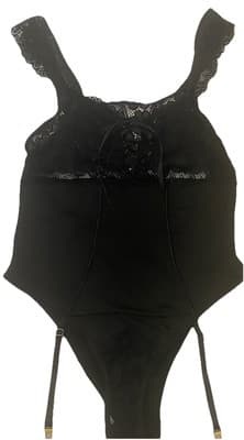 Lace-Up Lingerie Black Lace Bodysuit With Stocking Garters - Thumbnail 3