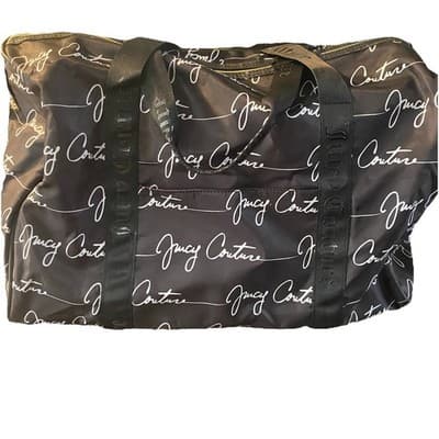 Juicy Couture Weekend Duffle Bag Carry On Black White Red Heart 18x12 - Thumbnail 7