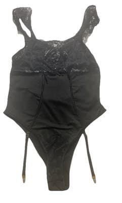 Lace-Up Lingerie Black Lace Bodysuit With Stocking Garters - Thumbnail 2