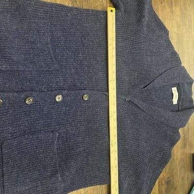 Line Of Trade Cardigan Mens L Shetland Wool Shawl Neck Ribbed Knit Grandpa Dad - Thumbnail 5