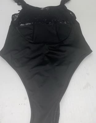 Lace-Up Lingerie Black Lace Bodysuit With Stocking Garters - Thumbnail 12