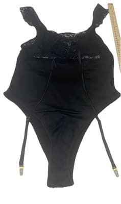 Lace-Up Lingerie Black Lace Bodysuit With Stocking Garters - Thumbnail 4