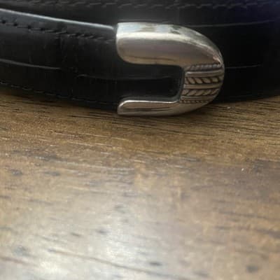 Jos A Banks 1inWide Western Style Italian Leather Belt Black Silver Tone Buckle - Thumbnail 2