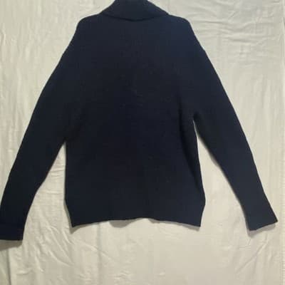 Line Of Trade Cardigan Mens L Shetland Wool Shawl Neck Ribbed Knit Grandpa Dad - Thumbnail 2