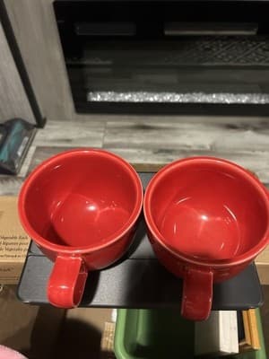 Two Homer Laughlin Fiesta Ware Jumbo Mugs, Red Soup Cup Bowl 18 Oz - Thumbnail 2