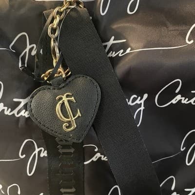 Juicy Couture Weekend Duffle Bag Carry On Black White Red Heart 18x12 - Thumbnail 2