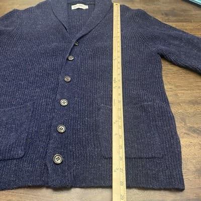 Line Of Trade Cardigan Mens L Shetland Wool Shawl Neck Ribbed Knit Grandpa Dad - Thumbnail 7