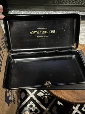 Vintage Black Metal Lockbox North TEXAS Gins Marilee, TX 11” X 5.75”