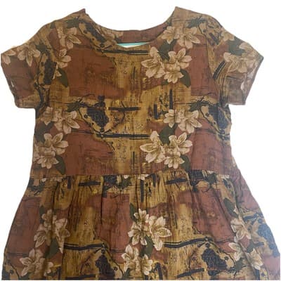Brown Floral Lagen Look CottageCore Dress - Thumbnail 2