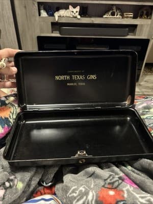 Vintage Black Metal Lockbox North TEXAS Gins Marilee, TX 11” X 5.75” - Thumbnail 2