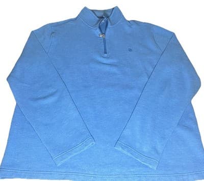 Izod Saltwater Quarter Zip Dadcore Preppy Golf Mens L Blue Long Sleeve Fleece