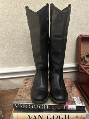 Frye Melissa Button Knee High Black Leather Riding Boots Womens 6B Pull On 7716 - Thumbnail 3