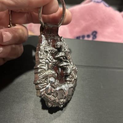 Fabulous RARE Jungle Animals Silver And Leather Keyring Key Chain, Barse - Thumbnail 3