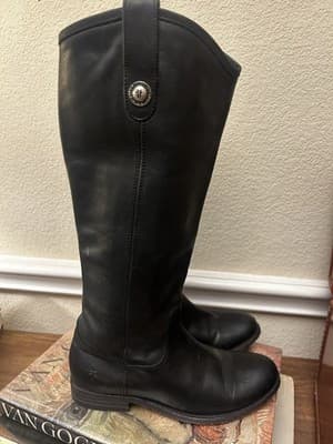 Frye Melissa Button Knee High Black Leather Riding Boots Womens 6B Pull On 7716