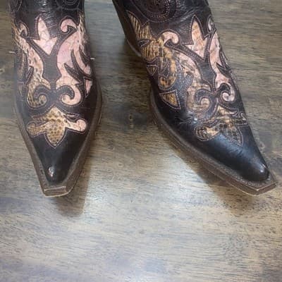 Stetson Exotic Python Leather Inlay Cowboy boots Women’s Sz 8 Snip Toe Cowgirl - Thumbnail 9