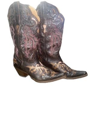 Stetson Exotic Python Leather Inlay Cowboy boots Women’s Sz 8 Snip Toe Cowgirl - Thumbnail 5