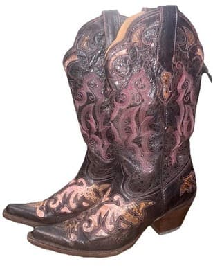 Stetson Exotic Python Leather Inlay Cowboy boots Women’s Sz 8 Snip Toe Cowgirl - Thumbnail 4
