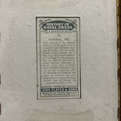 RARE VTG,Tobacco Card, Admiral- History Naval Dress,1782 ,Framed #25 - Thumbnail 4