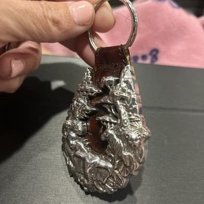 Fabulous RARE Jungle Animals Silver And Leather Keyring Key Chain, Barse - Thumbnail 2