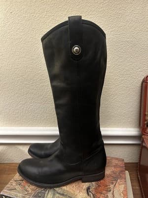 Frye Melissa Button Knee High Black Leather Riding Boots Womens 6B Pull On 7716 - Thumbnail 4