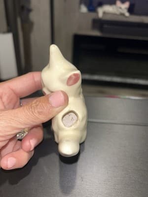 Vintage Glazed Pottery Cat Kitten- Pin Cushion, Ring Holder, Q Tip, Floral - Thumbnail 4