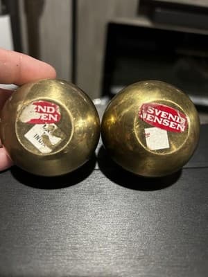 Two vintage Svend Jensen solid brass teardrop candles oil lamps mcm labels - Thumbnail 4