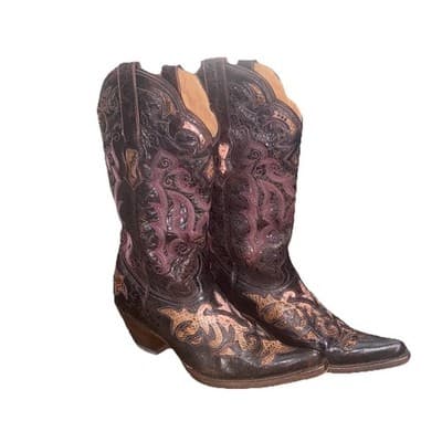 Stetson Exotic Python Leather Inlay Cowboy boots Women’s Sz 8 Snip Toe Cowgirl - Thumbnail 3