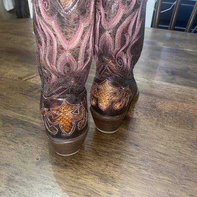 Stetson Exotic Python Leather Inlay Cowboy boots Women’s Sz 8 Snip Toe Cowgirl - Thumbnail 7