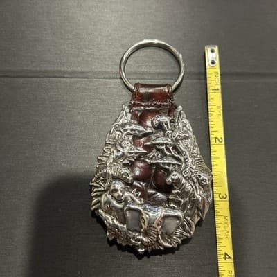 Fabulous RARE Jungle Animals Silver And Leather Keyring Key Chain, Barse - Thumbnail 5