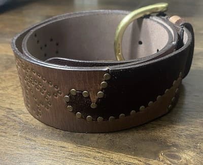 Vintage Street Works Leather &Suede Solid Brass buckle& Studs Tooled Med 35” - Thumbnail 4