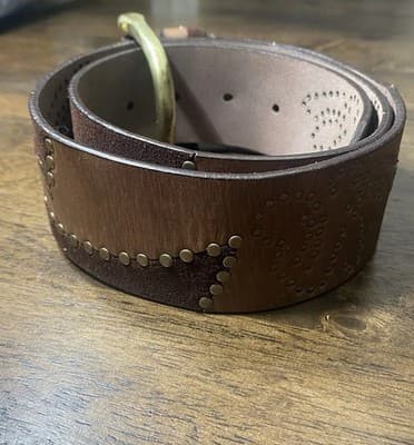 Vintage Street Works Leather &Suede Solid Brass buckle& Studs Tooled Med 35” - Thumbnail 5