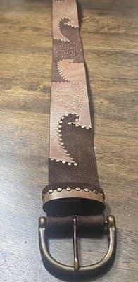 Vintage Street Works Leather &Suede Solid Brass buckle& Studs Tooled Med 35”