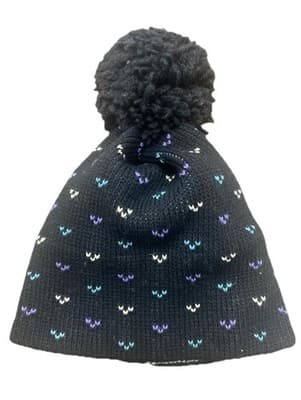 Wigwam Wool Beanie USA PomPom Winter Black Geometric Pattern Cream Color Lining - Thumbnail 3