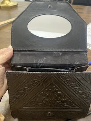 Vintage MOROCCAN MAGIC Black EMBOSSED Leather Small Boho Crossbody Y2K Bag Purse - Thumbnail 6