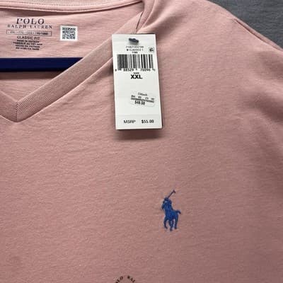 Polo Ralph Lauren V-Neck Classic Fit Jersey T-Shirt XXL Blush Pink Old Money - Thumbnail 2