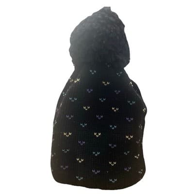 Wigwam Wool Beanie USA PomPom Winter Black Geometric Pattern Cream Color Lining