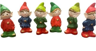 Vintage Christmas Elves Made in Japan 6 Hand painted Ceramic Holiday Whimsical
