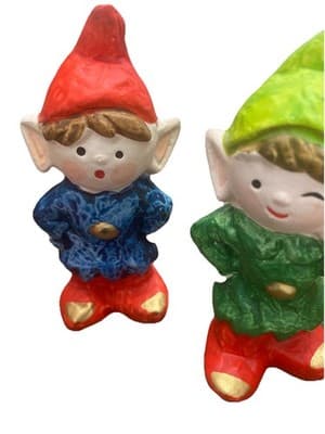 Vintage Christmas Elves Made in Japan 6 Hand painted Ceramic Holiday Whimsical - Thumbnail 3
